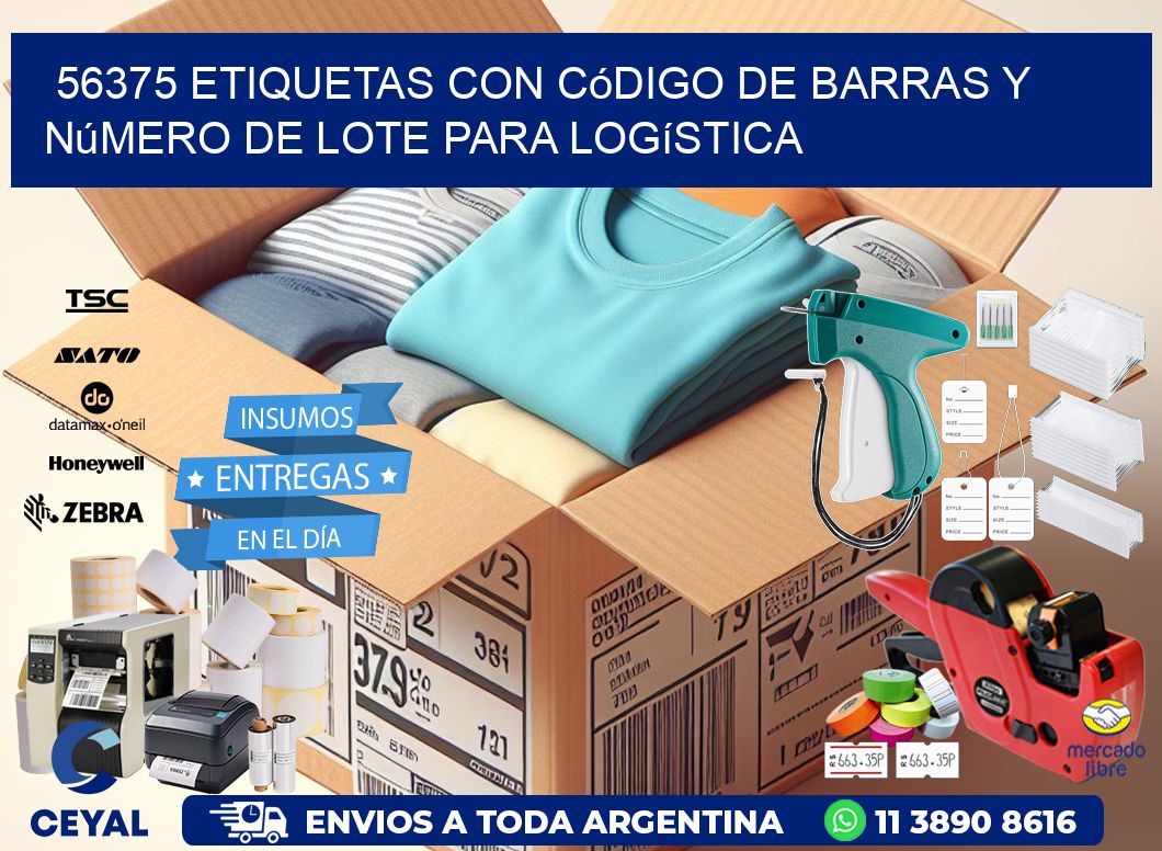 56375 etiquetas con código de barras y número de lote para logística