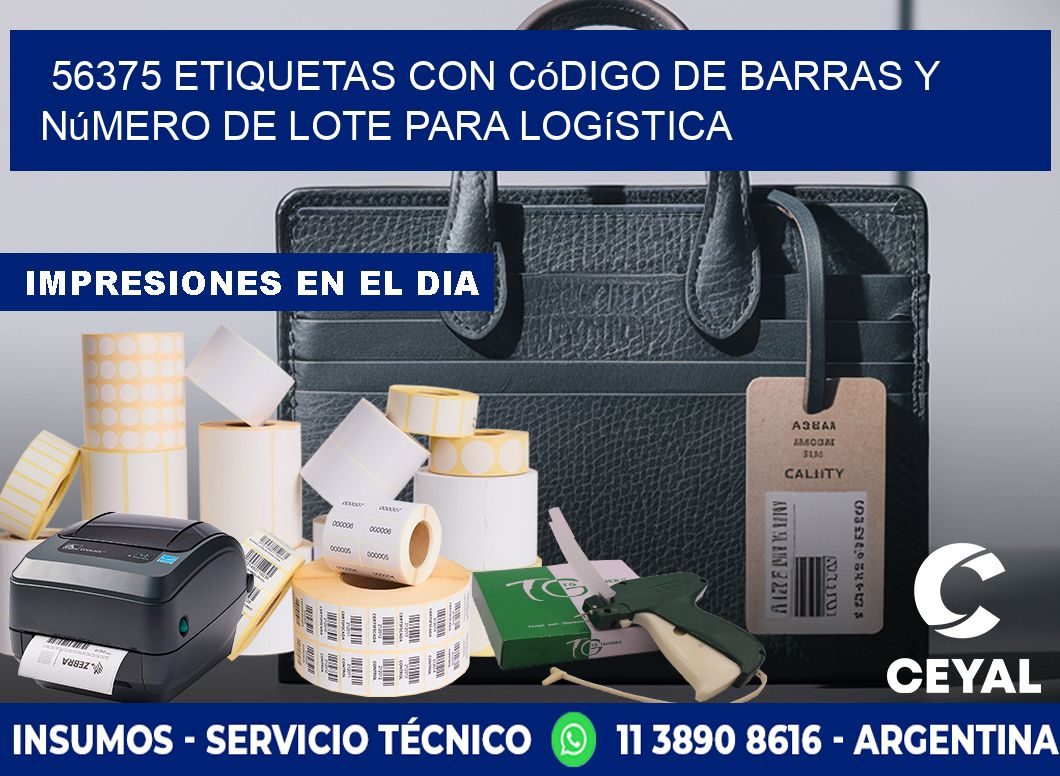 56375 etiquetas con código de barras y número de lote para logística