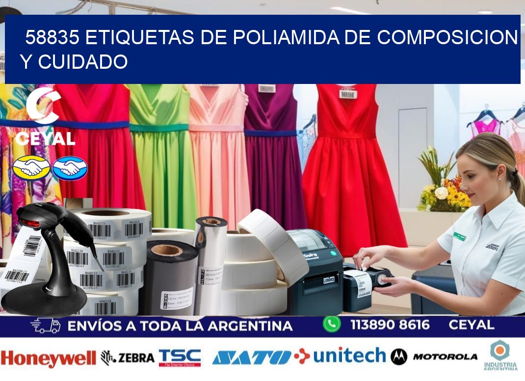 58835 etiquetas de poliamida de composicion y cuidado