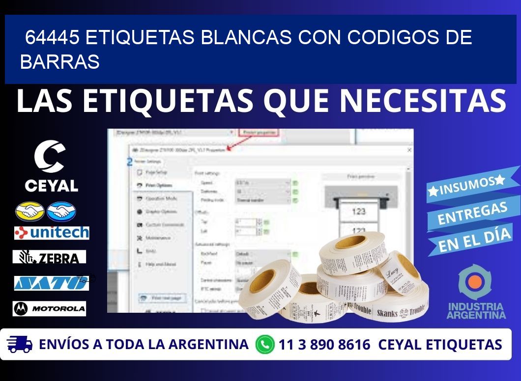 64445 etiquetas blancas con codigos de barras