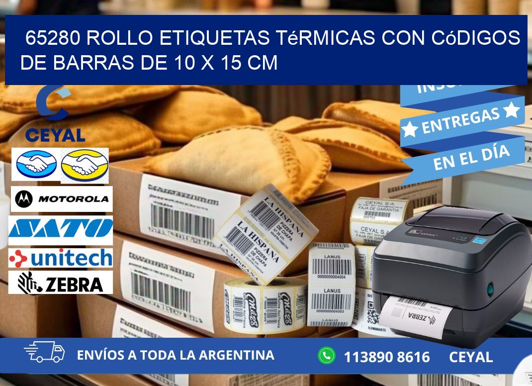65280 Rollo etiquetas térmicas con Códigos de Barras de 10 x 15 cm