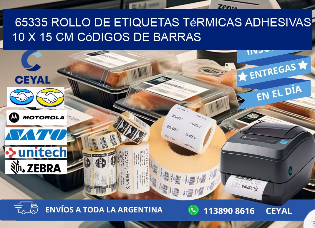 65335 Rollo de Etiquetas Térmicas Adhesivas 10 x 15 cm Códigos de Barras