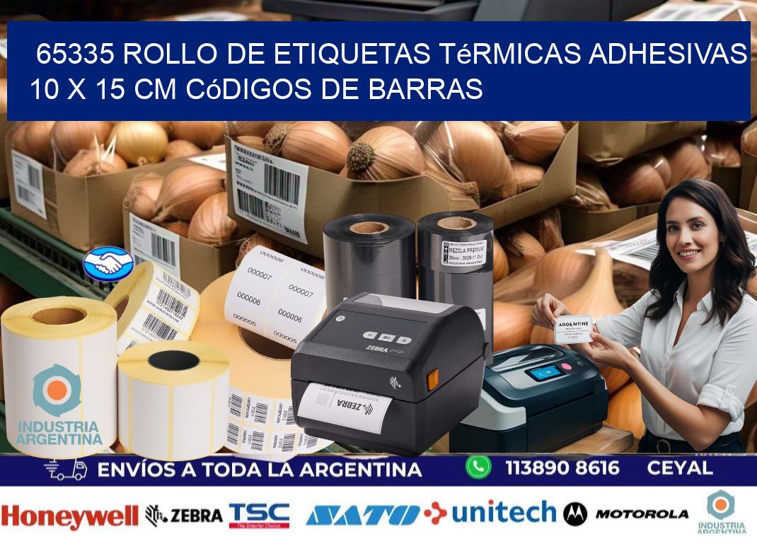 65335 Rollo de Etiquetas Térmicas Adhesivas 10 x 15 cm Códigos de Barras
