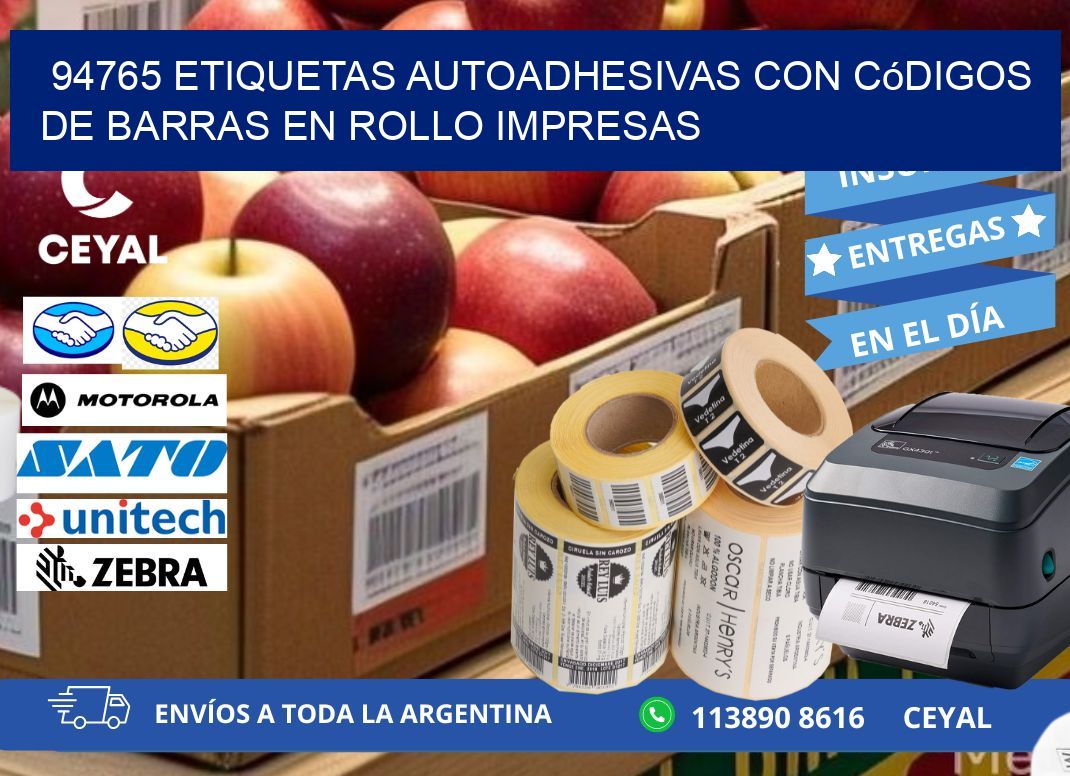 94765 Etiquetas autoadhesivas con códigos de barras en rollo impresas