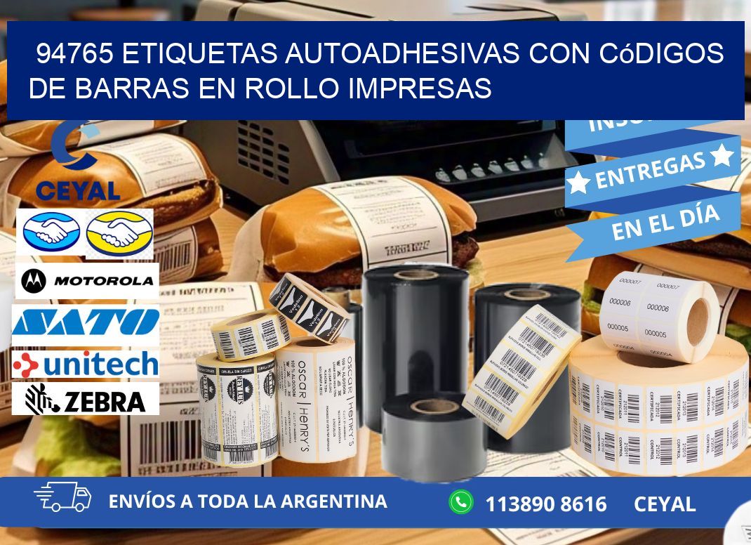 94765 Etiquetas autoadhesivas con códigos de barras en rollo impresas