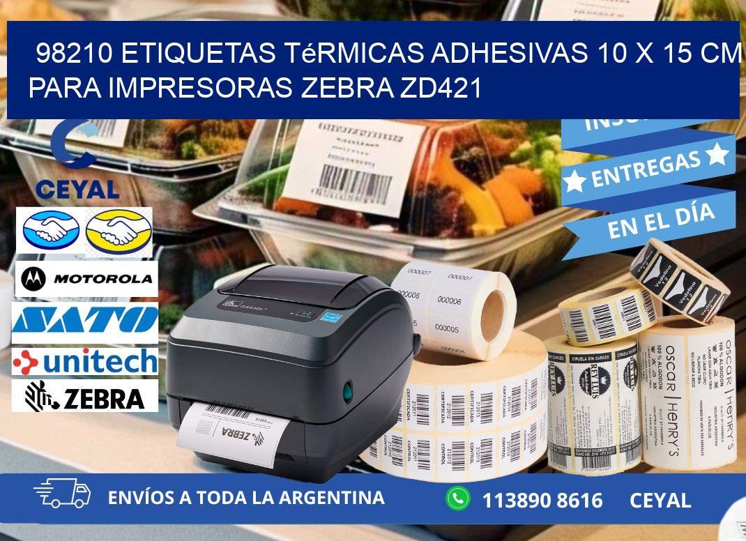98210 Etiquetas Térmicas Adhesivas 10 x 15 cm para Impresoras Zebra ZD421