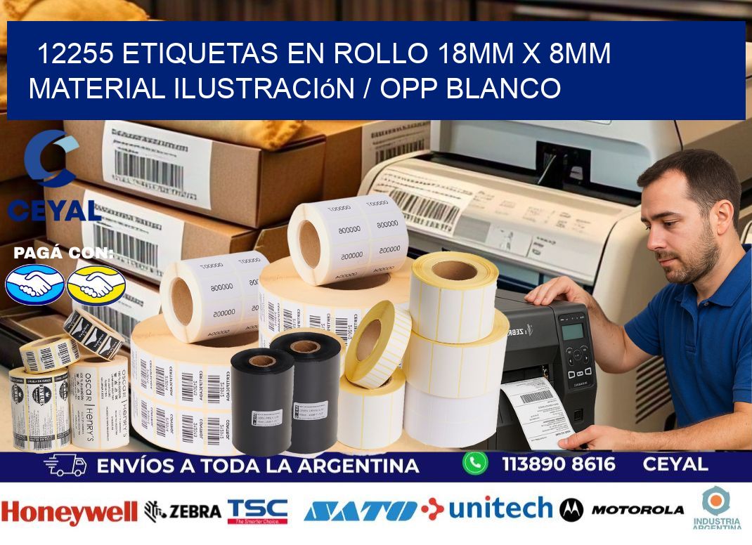 12255 Etiquetas en rollo 18mm x 8mm material Ilustración / OPP Blanco