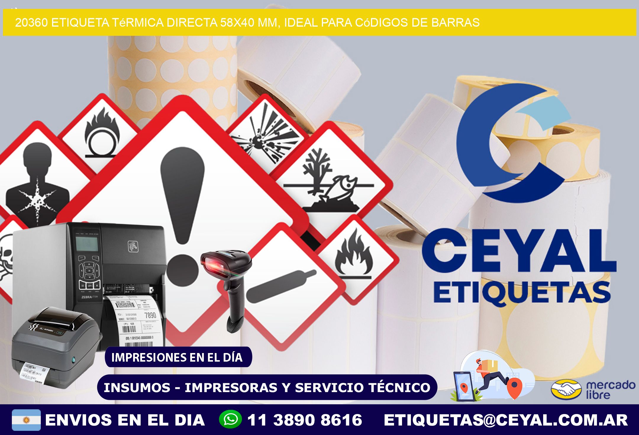 20360 Etiqueta Térmica Directa 58x40 mm, ideal para códigos de barras