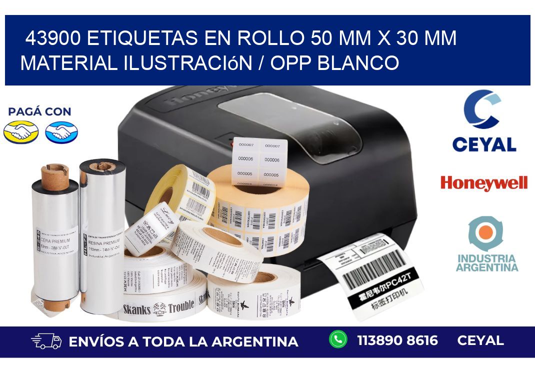 43900 Etiquetas en rollo 50 mm x 30 mm material Ilustración / OPP Blanco