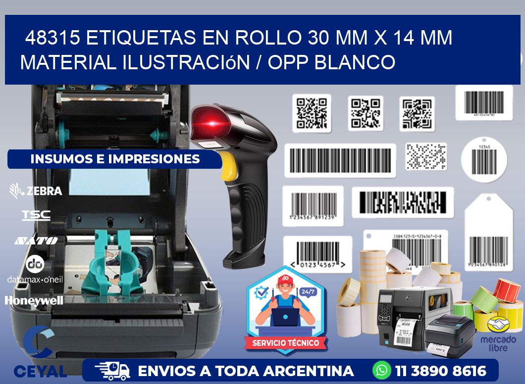 48315 Etiquetas en rollo 30 mm x 14 mm material Ilustración / OPP Blanco