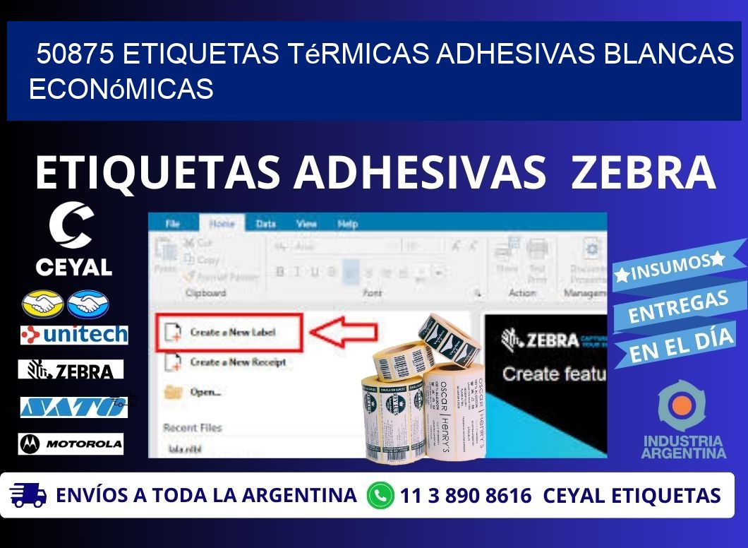 50875 etiquetas térmicas adhesivas blancas económicas