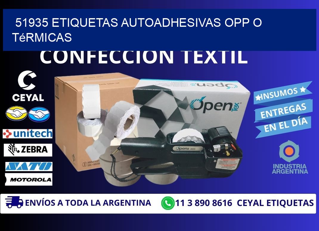 51935 etiquetas autoadhesivas opp o térmicas