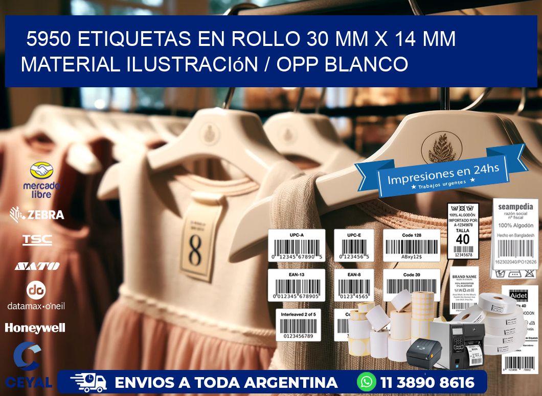 5950 Etiquetas en rollo 30 mm x 14 mm material Ilustración / OPP Blanco