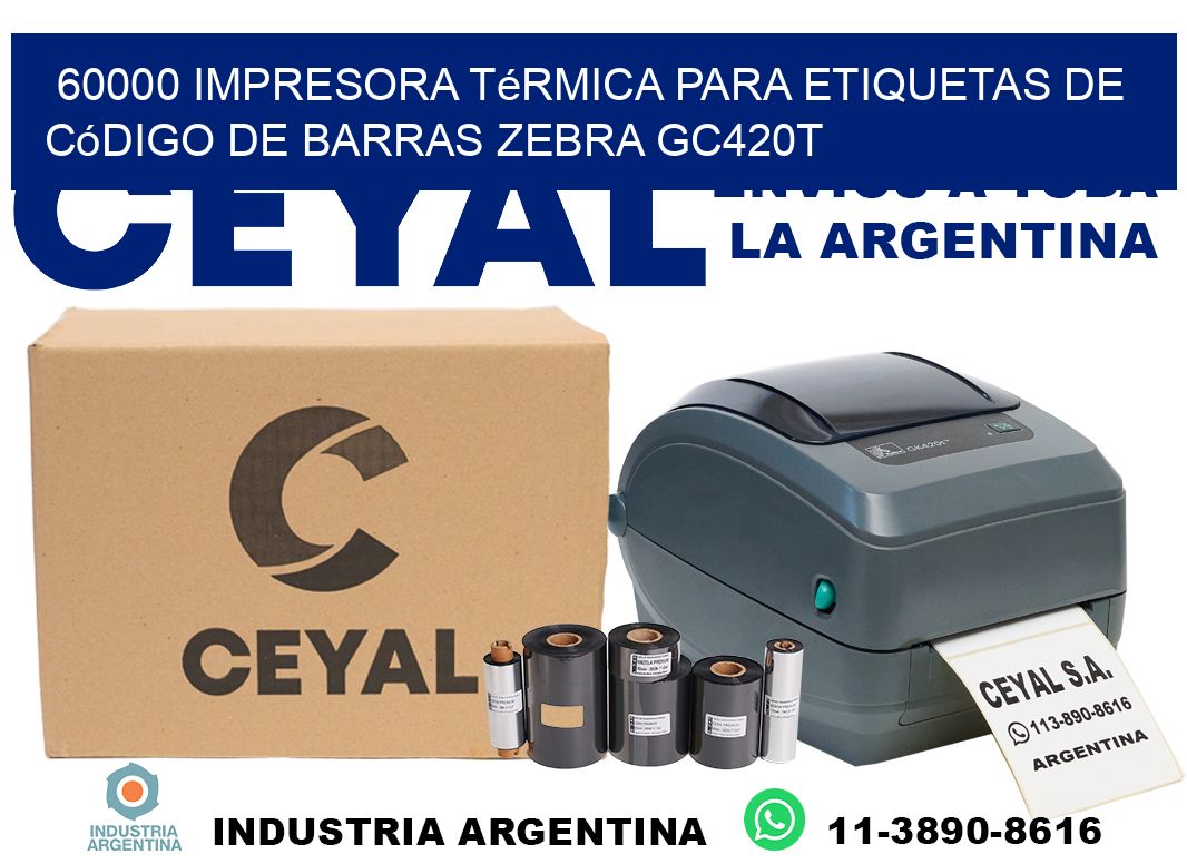 60000 impresora térmica para etiquetas de código de barras Zebra GC420T