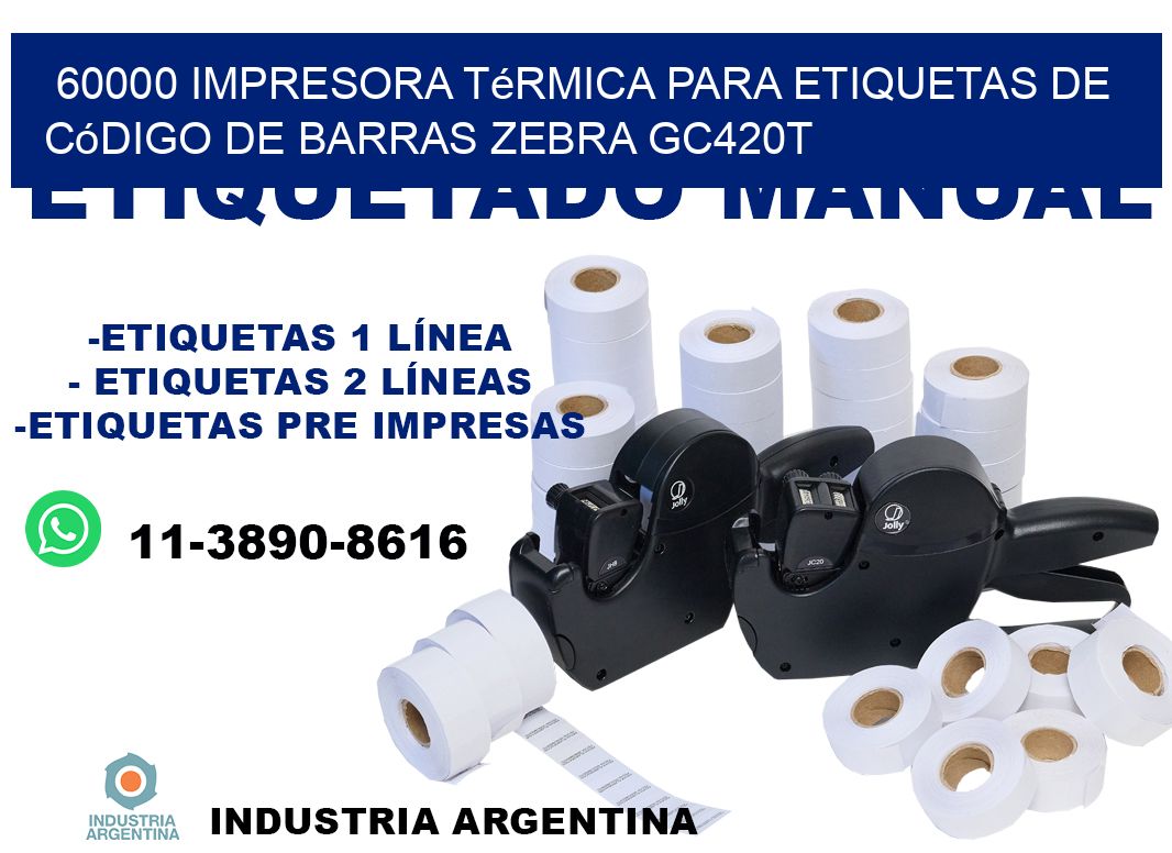 60000 impresora térmica para etiquetas de código de barras Zebra GC420T