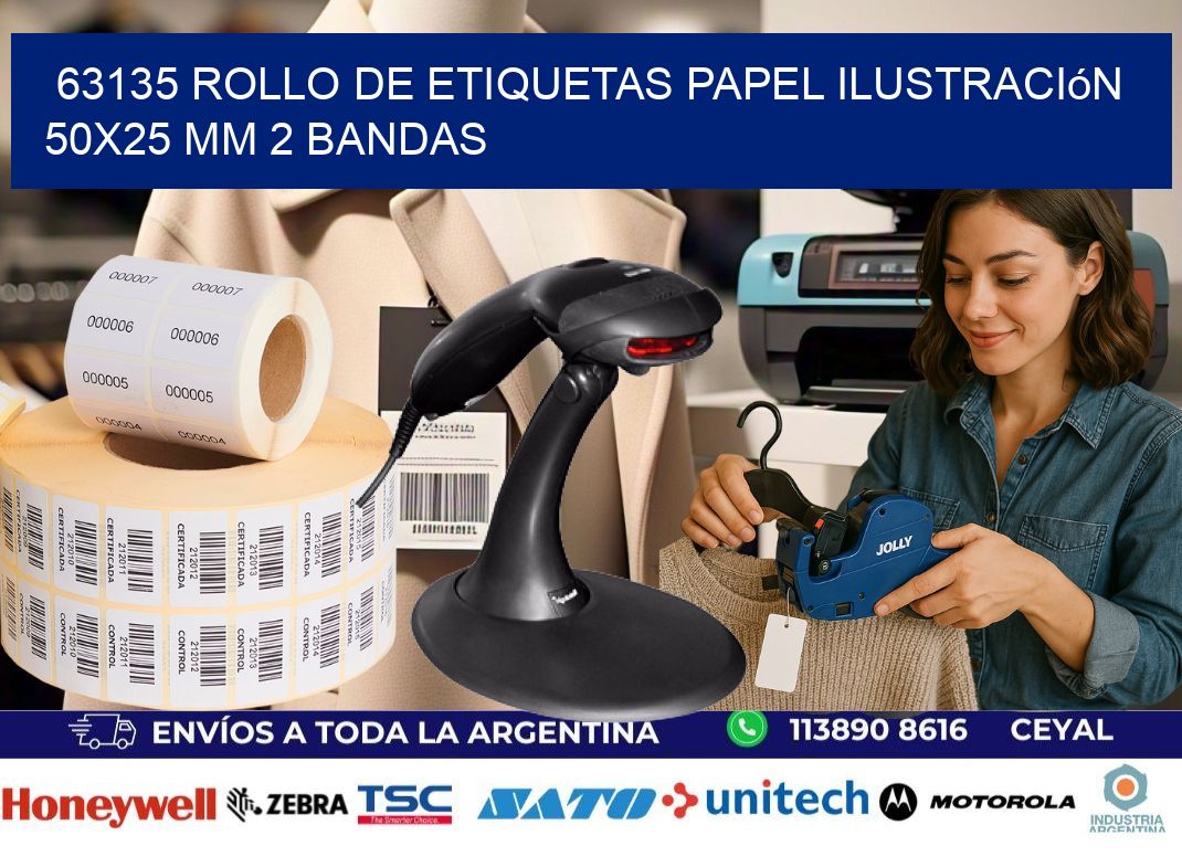 63135 Rollo de Etiquetas Papel Ilustración 50x25 Mm 2 Bandas