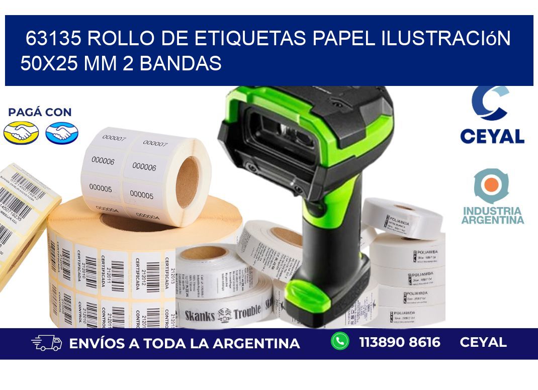 63135 Rollo de Etiquetas Papel Ilustración 50x25 Mm 2 Bandas