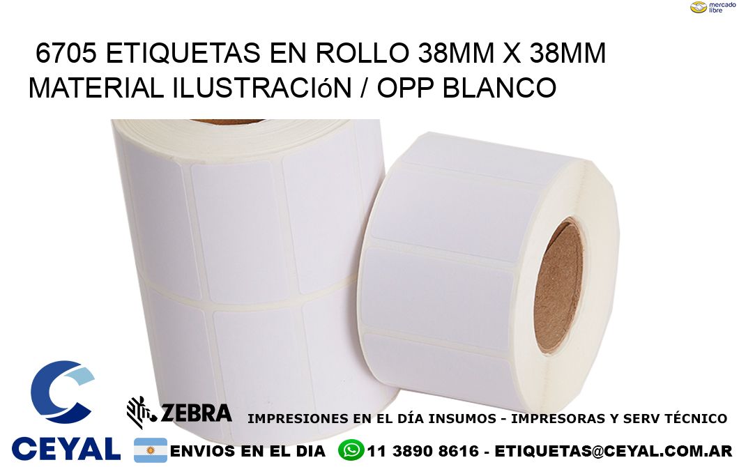 6705 Etiquetas en rollo 38mm x 38mm material Ilustración / OPP Blanco