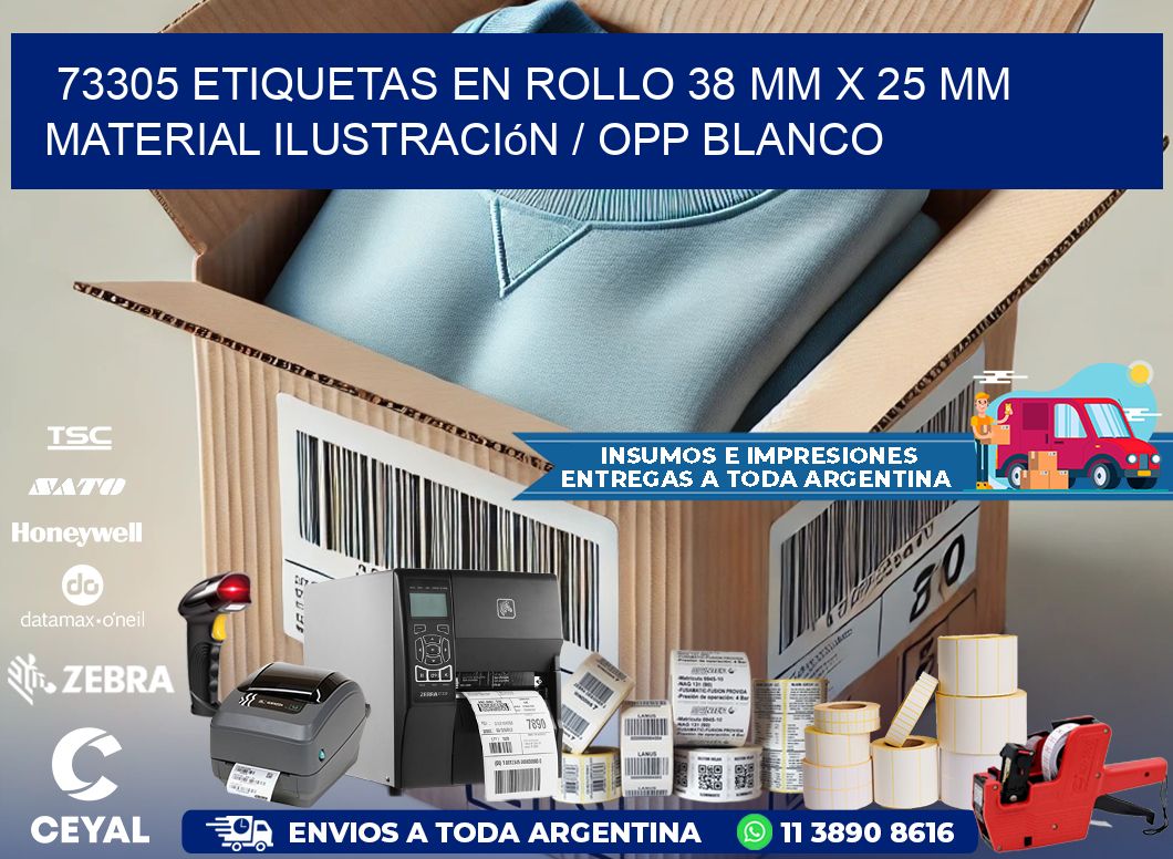 73305 Etiquetas en rollo 38 mm x 25 mm material Ilustración / OPP Blanco
