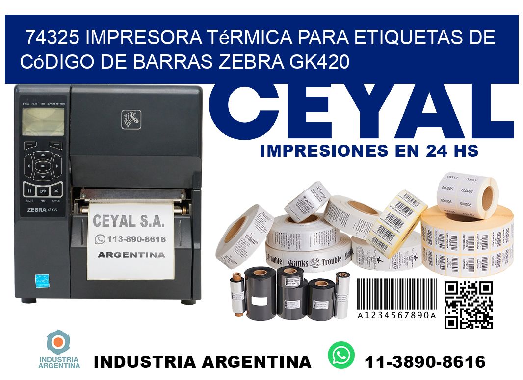 74325 impresora térmica para etiquetas de código de barras Zebra GK420