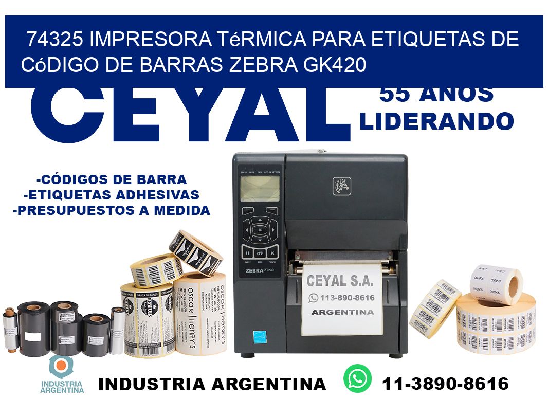 74325 impresora térmica para etiquetas de código de barras Zebra GK420