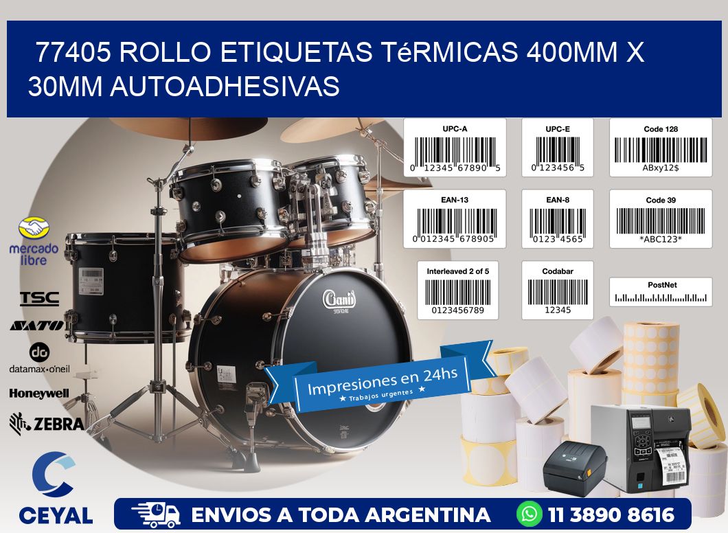 77405 Rollo Etiquetas Térmicas 400mm X 30mm Autoadhesivas
