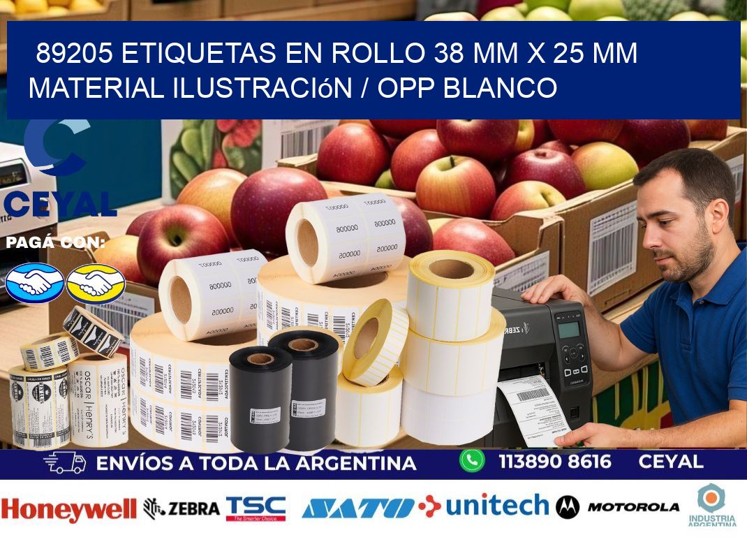 89205 Etiquetas en rollo 38 mm x 25 mm material Ilustración / OPP Blanco