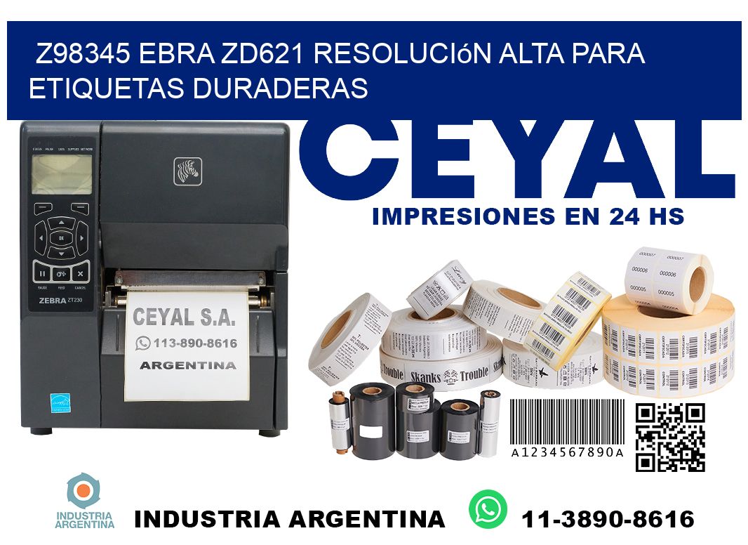 Z98345 ebra ZD621 resolución alta para etiquetas duraderas