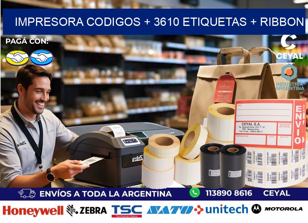 impresora codigos + 3610 etiquetas + ribbon