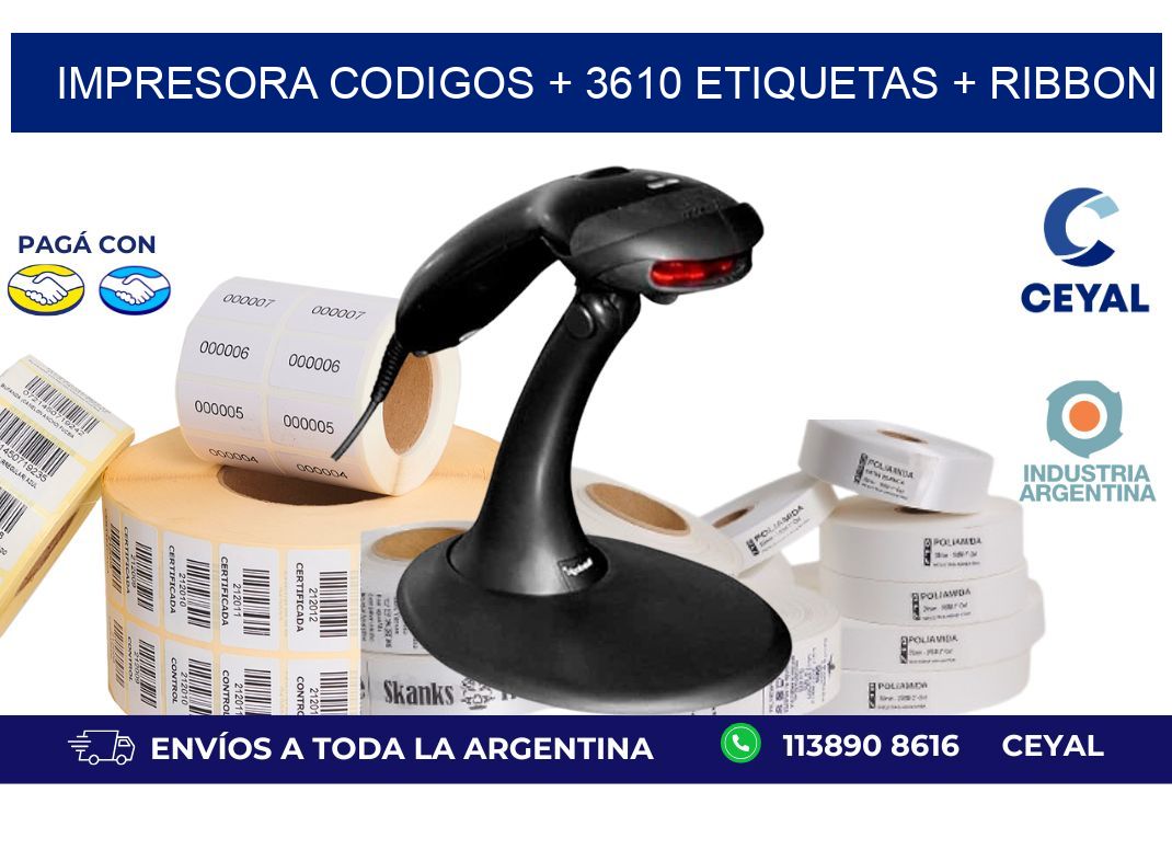 impresora codigos + 3610 etiquetas + ribbon
