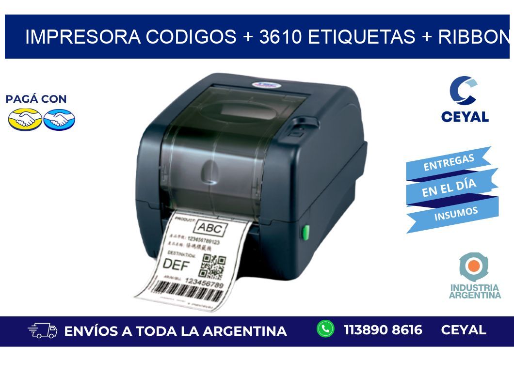 impresora codigos + 3610 etiquetas + ribbon
