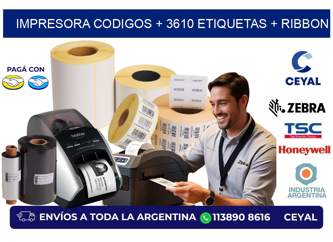impresora codigos + 3610 etiquetas + ribbon