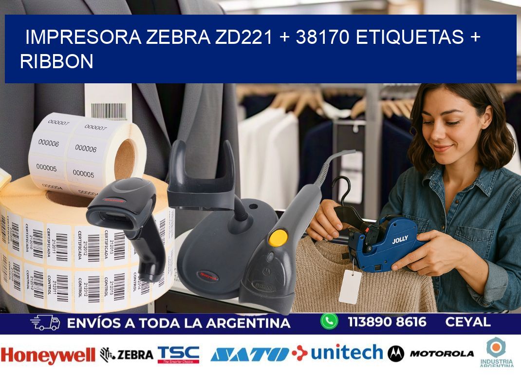 impresora zebra zd221 + 38170 etiquetas + ribbon