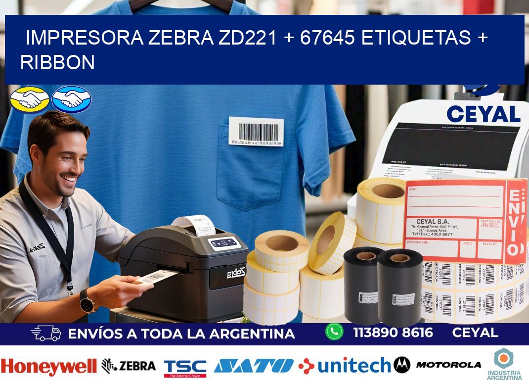 impresora zebra zd221 + 67645 etiquetas + ribbon