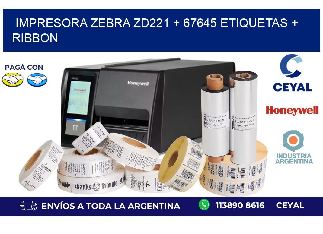 impresora zebra zd221 + 67645 etiquetas + ribbon