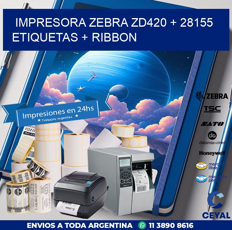 impresora zebra zd420 + 28155 etiquetas + ribbon