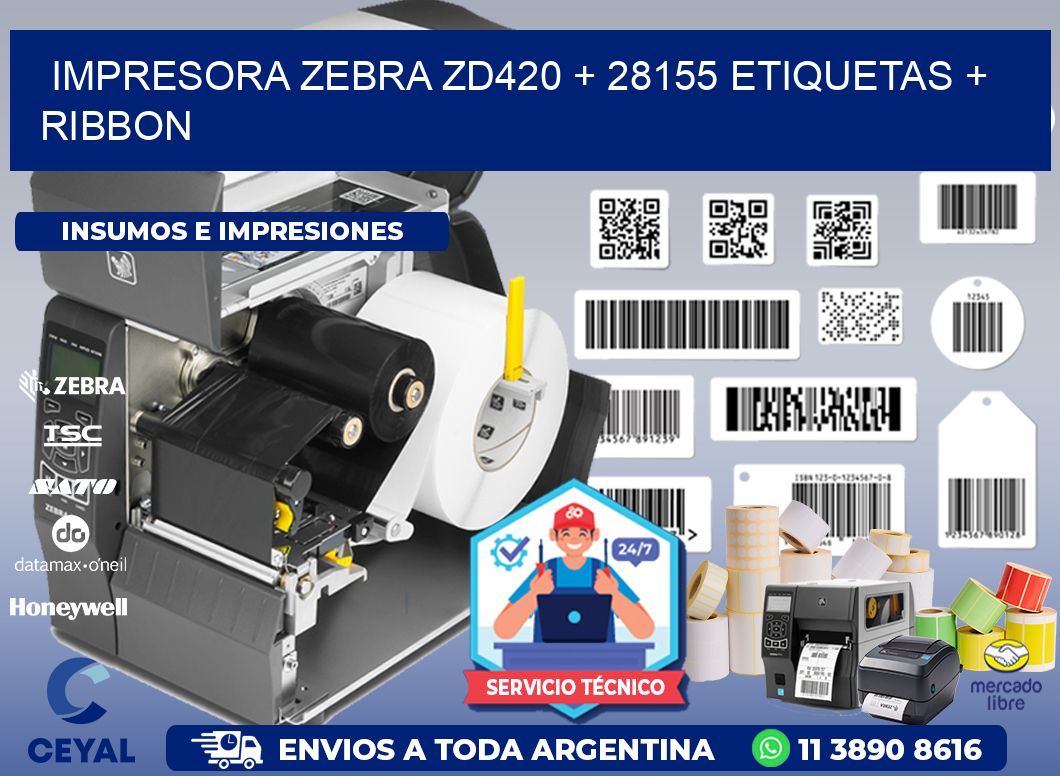 impresora zebra zd420 + 28155 etiquetas + ribbon