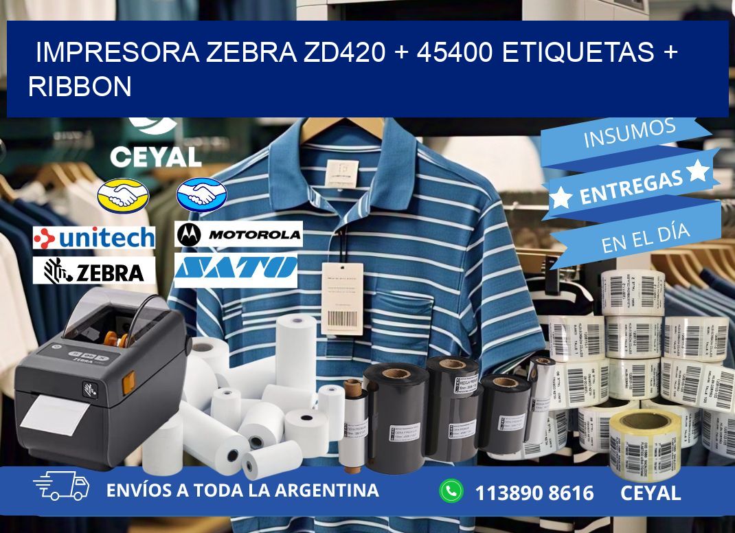 impresora zebra zd420 + 45400 etiquetas + ribbon
