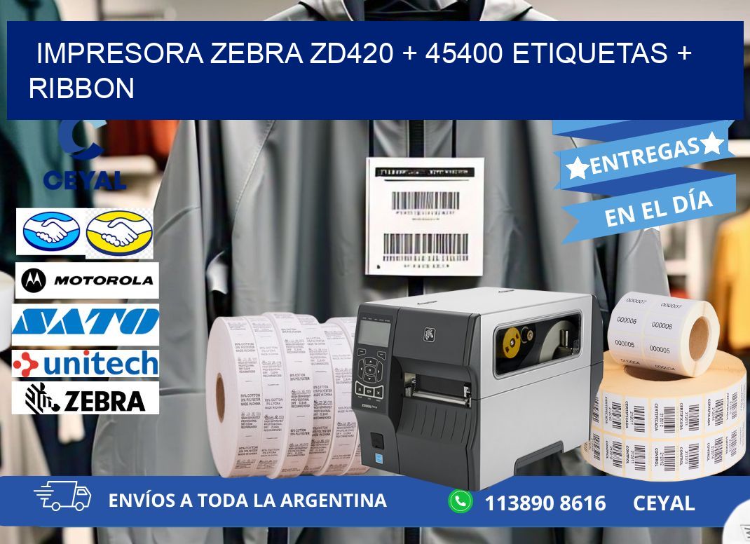 impresora zebra zd420 + 45400 etiquetas + ribbon