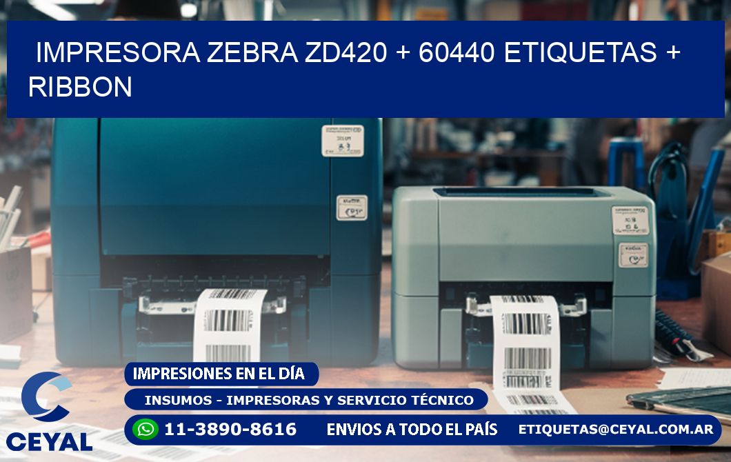 impresora zebra zd420 + 60440 etiquetas + ribbon
