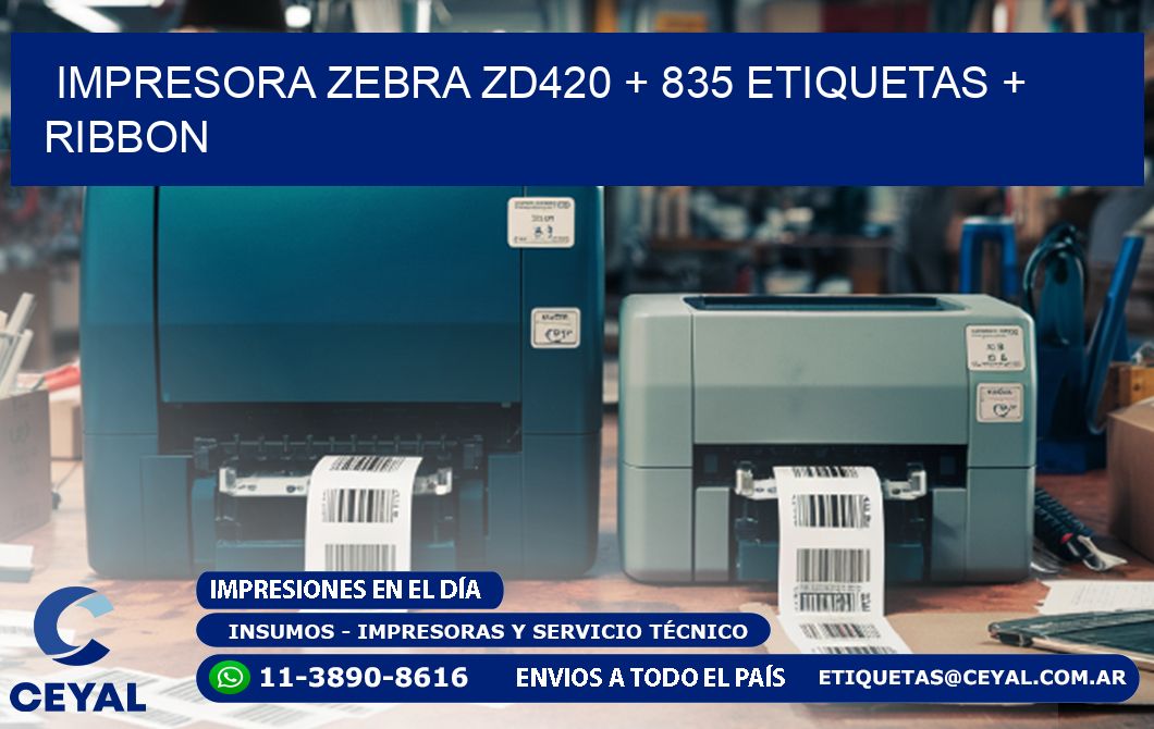 impresora zebra zd420 + 835 etiquetas + ribbon