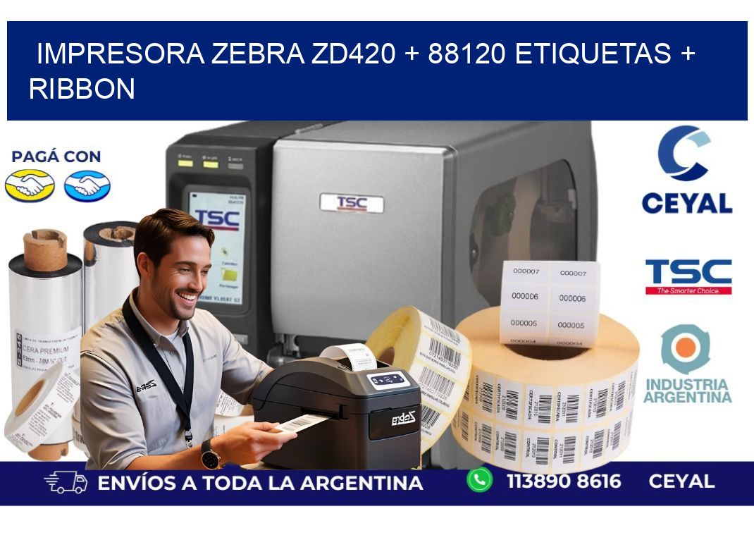 impresora zebra zd420 + 88120 etiquetas + ribbon