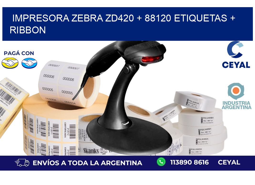 impresora zebra zd420 + 88120 etiquetas + ribbon