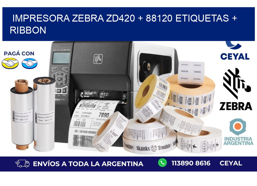 impresora zebra zd420 + 88120 etiquetas + ribbon