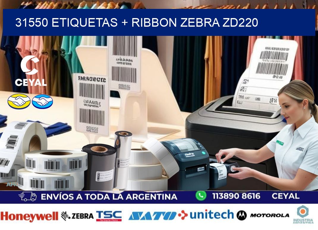 31550 etiquetas + ribbon zebra zd220