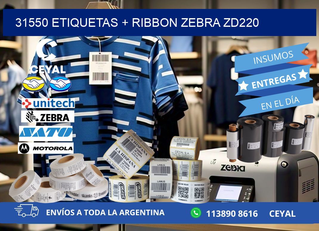 31550 etiquetas + ribbon zebra zd220