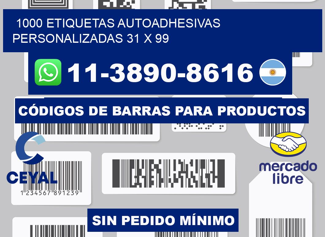 1000 Etiquetas autoadhesivas personalizadas 31 x 99