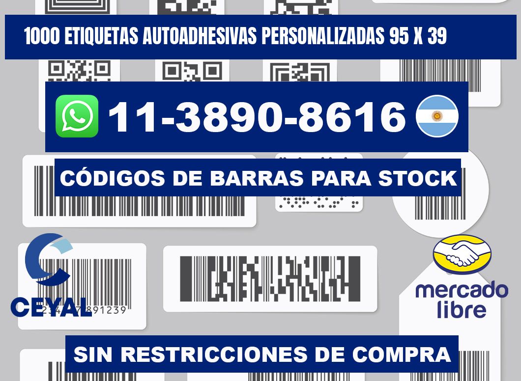 1000 Etiquetas autoadhesivas personalizadas 95 x 39