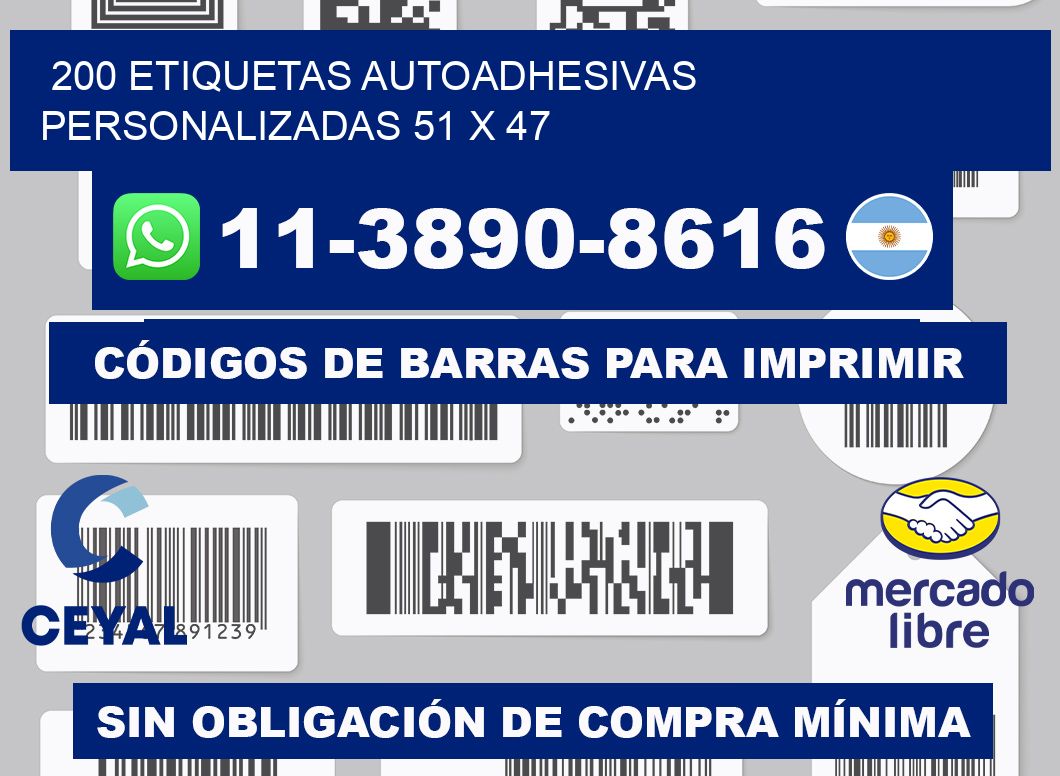 200 Etiquetas autoadhesivas personalizadas 51 x 47