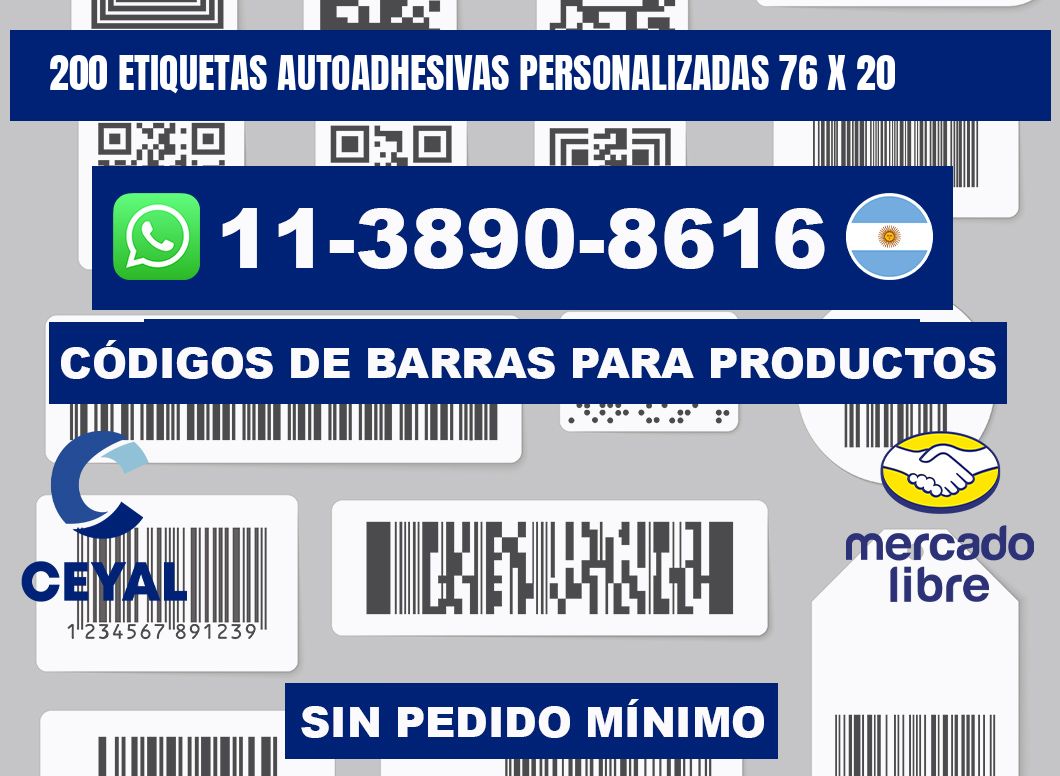 200 Etiquetas autoadhesivas personalizadas 76 x 20